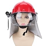 Eujgoov Rettungshelm Rot, Notfall-Feuerwehr-Schutzhelm mit Scheinwerfer und Feuerwehr-Schutzpolster