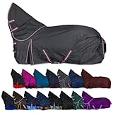 RL24 - Weidedecke Full Neck Basicline 600D Nylonfutter m. Füllung – Pferde Winterdecke – wasserdichte Outdoordecke m. Kreuzbegurtung – Pferdedecke in Graphit/Koralle – Größe 125cm (100g/m²)