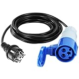 1M CEE-Adapterleitung, 230V/16A CEE Adapter, 3-Polig CEE Stecker, IP44 CEE Kabel, Verlängerungskabel mit CEE-Winkelkupplung, Schuko Kupplung, Camping Stecker Adapter, Wohnwagen Zubehör für Camping