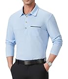 GLESTORE Poloshirt Herren Langarm Polo Hemd Poloshirts Langarmshirt Polohemd für Männer Blau XL