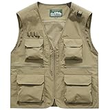 Caweadw Herren-Cargo-Weste für Angeln, Outdoor, leicht, Safari, Reisen, Fotoweste, Wanderweste mit mehreren Taschen, Khaki, S