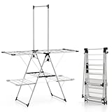 Generisch Faltbarer vertikaler Wäscheständer mit verstellbarem Flügelgittergestell, Wäscheturm für drinnen und draußen, Standtrockner mit Aufhängestange, 138 x 63 x 182 cm, Silber