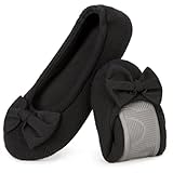 EverFoams Damen Gemütlich Leicht Frottee Baumwolle Memory Foam Ballerina Hausschuhe, Schwarz, 38/39 EU