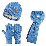 Generisch Damen Winterset 3-teilig aus Zopfstrick - Set mit Mütze, Schal und Handschuhen | Warmes Strick-Zubehör für kalte Tage