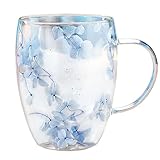 YRTUOP 350ml Getrocknete Blumen Glasbecher, Doppelwandige Kaffeegläser Hitzebeständiges Teeglas Cappuccino Gläser Geburtstag Valentinstag Geschenke Für Frauen Kinder, 11.3x8.5x5cm