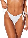 HAWILAND Bikini Hose Damen - Sexy Triangel Bikinihose High Cut V Waist Bikini Bottoms Side-Tie Schnüren String Tanga Bikinishorts Weiß S