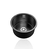 Kitchen Sink,Waschbecken Küche,Spülbecken Schwarz Rund,Küchenspüle Edelstahl Klein,Spüle Küche 1 Becken mit Abflussrohr und überlauf Einbauart: Einbau Von Oben und Unterbau (Ø 45cm)