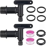 2 Stück Auslaufhahn für Regentonne, 3/4 Zoll Kunststoff Ersatzhahn, Mit Dichtung Kontermutter Dichtband, Heim Garten Wassertank Anschlüsse, für Wassertank Regenwassertonne Regenfass (Schwarz)
