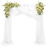 VOSSOT 2 Stück Tüll Querbehang Weiß Hochzeit Vorhang Hochzeitsbogen Chiffon Stoff Gardinen Dekoration 75x600cm Kulissenvorhänge für Hochzeitsbogen Hochzeit Torbogen Zeremonie Fotografie Party