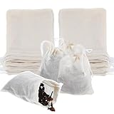 Gjinxi 30 Stück Gewürzsäckchen mit Kordelzug Gewürzbeutel Baumwolle Teabags zum Mitkochen Natürliche Baumwollbeutel Musselinbeutel Siegel Filter Teebeutel für Tee,Kaffee,Filter,Gewürze(8×10cm,Weiß)