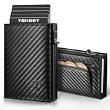 TENBST Geldbörse Herren | Slim Wallet mit Münzfach & RFID-Schutz | Portmonee Herren | Mini Kartenetui Kartenhalter | Brieftasche Geldbeutel und Geschenkbox | Carbon-Schwarz