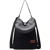Travistar Damen Schultertasche Canvas Rucksack Groß Handtasche Vintage Damen umhängetasche Anti Diebstahl Tasche Damen Hobo Tasche für Alltag Büro Schule Ausflug Einkauf - Gedrucktt Schwarz