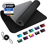 REFIT FITNESS Yoga Matte 190 x 60 x 0,6 cm Schwarz Silbergrau GeckoGrip Sensi-Plus TPE Yogamatte rutschfest Schadstofffrei Tragegurt Sportmatte Fitnessmatte Gymnastik Sport Pilates