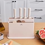 KARACA Chef’s Harmony Messer- & Schneidebrett Kunststoff-Set, 5 Scharfe Küchenmesser & 4 Hygienische Frühstücksbrett mit Stilvollem Ständer, Ideal für Gemüse, Fleisch, Fisch & Gekochte Speisen