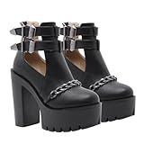 SHERCHPRY Damen Stiefel mit Nieten und Ketten Wasserfeste Plateausohle Hoher Blockabsatz Rutschfest Modische Ankle Boots Eleganter Herbst und Winterschuh
