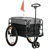 HOMCOM 2-in-1 Fahrradanhänger Lastenanhänger Transportanhänger für Fahrrad mit 20 Zoll-Luftreifen 40 kg Belastbarkeit Stahl Oxford-Stoff Schwarz+Grau 130 x 64 x 64/103 cm