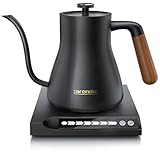Arendo - Edelstahl Wasserkocher mit Temperatureinstellung - Griff aus Echt Holz - Temperaturauswahl 40° bis 100° - Warmhaltefunktion 30 Minuten – 0,6 Liter – Design Schwarz