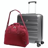 Aerolite 56x45x25cm Easyjet/British Airways / Jet2 Höchstbetrag 4 Rad Handgepäck Leichtgewicht Hartschale Bordgepäck Kabinentrolley Reisekoffer Trolley Koffer (Grau 56x45x25 + Wein 45x36x20)