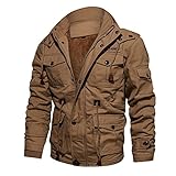 riou Dickere Daunenjacke für Herren, langärmlig, warm, Pullover, warm, winddicht, Jacke, Gabardine, dicke Thermojacke, @14-khaki, M