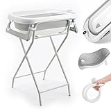 Faltbare Babywanne mit Gestell – XXL Baby Badewanne mit Ständer, Thermometer 2.0, Badesitz & Ablaufsystem – Perfekt für die Dusche – Ab Geburt bis 3 Jahre – Ideal als Baby Geschenk