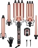 5 in 1 Lockenstab Set, Ohuhu Lockenstäbe mit 9-32 mm Aufsätzen für Große und Kleine Locken, 19 mm/25 mm Keramikbeschichtung 3 Fässer Welleisen, LED Anzeige 80-230°C Einstellbare, Geschenke für Frauen