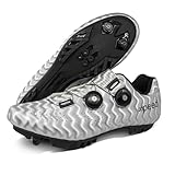 Surwin Fahrradschuhe Herren Damen mit Schlossstück, Atmungsaktive MTB Schuhe Herren rutschfest Fahrradschuhe, MTB Schuhe Sports & Outdoor Shoes Verstellbare Drehschnalle (Silber,47)