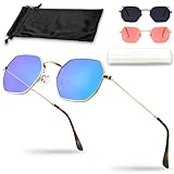 Netrox® Eckige Sonnenbrille Metallrahmen + Etui und Microfaserbeutel | UV400-Schutz | Unisex für Herren und Damen, Sonnenbrillen, Sunglasses, eckig, retro, blau