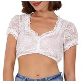 Dirndl Bluse Damen Herzausschnitt Kurzarm-Grosse Grössen Spitze Dirndlbluse Weißes-Trachtenbluse V Ausschnitt Trachtenmode Traditionelle Dirndlblusen Trachtenblusen Bavarian Oktoberfest Outfit