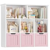 FOREHILL Kinderregal mit Boxen auf Rollen, Kinderzimmer Möbel, Spielzeugregl, Aufbewahrungregal,Bücherregal für Kinder, Kinderschrank, Regal mit 3 Boxen 100x33x89.5cm (rosa)