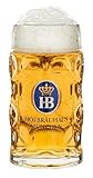 Bierkrug Hofbräuhaus München Original Isarseidel 0,5 L mit originalem HB Logo | Glaskrug | Maßkrug | Biergläser | Krug für den kleinen Durst jetzt in halben Liter Format erhältlich (1 Stück, 0,5 L)
