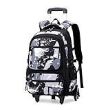 Amythe Schulrucksack Teenager, Abnehmbare Trolley Rucksack Schule mit 6 Räder für Jungen ab 10 Jahren, College-Schulranzen mit Rollen, Lässig Herren Daypack 16 Zoll, Schwarz
