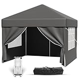 TRIUMPHKEY Pavillon 3x3 Wasserdicht Stabil Winterfest | Pop-Up Faltpavillon Höhenverstellbar | Gartenzelt UV Schutz 50+ | Pavillion mit Tragetasche | Pavillon Faltbar für Outdoor Camping,Grau