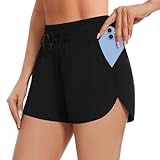 AKKQHH Sport Shorts Damen Sporthose Kurz mit Tasche Sommer Atmungsaktive Laufhose Schnelltrocknende Running Fitness Yoga Trainingshose Jogginghose(Schwarz,M)
