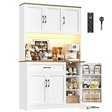 FirFurd 180cm Küchenschrank mit LED & Gewürzregal Buffetschrank Sideboard für Küche mit Steckdosenleiste Küchenschrank mit Arbeitsplatte Küchenbuffet Küchenmöbel 180x100x38cm weiß