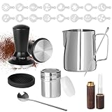 Kaffee Tamper 51mm Set, Espresso Tamper Set 23pcs, Espresso Tamper Zubehör mit 350ml Edelstahl Milchkännchen und Latte-Art-Stift, Edelstahl Espresso Kaffeedrücker, Tamper Matte, Kaffee-Rührer