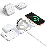 Mag-Safe Ladestation iPhone Wireless Charger, 3 in 1 Faltbare Induktive Ladestation für Apple Watch 10 9 Ultra 8 7 SE und iPhone 16 15 14 13 12,AirPods, Kabelloses Ladegerät iPhone Induktionsladegerät