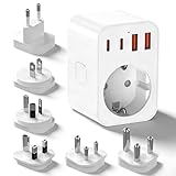 Reiseadapter, 6 abnehmbare Reisestecker, Universal-Reiseadapter, mit USB C PD 20 W, für Südafrika/JAP/AUS/USA/EU/UK