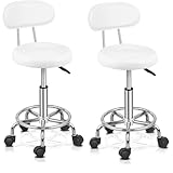 TactFire 2 Stück Ergonomischer Rollhocker mit Rückenlehne Arbeitshocker Drehhocker Rollhocker 360° drehbar Höhenverstellbarer 48-58cm für Büro Salon Massage Spa