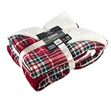 Euromat Sherpa Mikrofaserdecke, Flanell Kuscheldecke, Wohndecke, Bettüberwurf 150x200 cm (Rot Kariert)