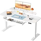 COMHOMA Höhenverstellbarer Schreibtisch Elektrischer, 120x60cm, mit Schubladen, Monitorständer, Tablet-Ständer, mit 3 höhen Memory-Steuerung, Weiß