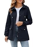Tuopuda Übergangsjacke Damen Baumwolle Jacke Übergang Stehkragen Mantel Parka Jacket mit Kapuze mit Kordelzug Übergangsmantel Hooded Oberbekleidung für Frühling Sommer Herbst, Marine, L