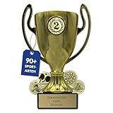 pokal-fabrik.de - Pokal mit Gravur Wunschtext in Gold, Größe wählbar- personalisierte Auszeichnung & Sport Emblem nach Wahl - inkl. Marmorsockel - Geschenk-Trophäe - Pokal Kinder (18 cm)