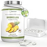 Bromelain 200 Kapseln 500 mg | 10000 F.I.P/g | 5000 GDU/g | Vitamin C | 7 Monate Vorrat | Hochdosiert | inklusive Pillenbox | 100% Vegan | Rein pflanzlich | Laborgeprüft | Made in Germany