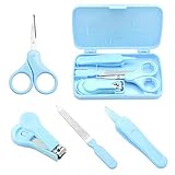 Econtal Baby Nagelpflegeset 4-in-1 in Blau, Baby Nagelknipser, Nagelschere, Nagelfeile, Nasenpinzette | Nagelset für Kleinkind, Neugeborene, Kinder