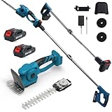 Grasschere Strauchschere Set mit Akku 2 IN 1 Teleskop Hochentaster 21V 2,0A, Akku gartenschere akku Heckenschere klein rasenschere Strauchtrimmer Grasmesser mit Verlängerungsstange
