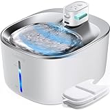 Katzenbrunnen Kabellos mit Bewegungsmelder Batteriebetrieb 4000mAh, FEELNEEDY 4L Trinkbrunnen Leise Bewegungssensor für Katze und Kleine Hunde, Wasserwanne aus Edelstahl, 2 Filter