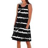 EMATOP Frauen Kurz Wickelkleid Casual Rundhals Leinenkleid Sommer Leicht Tunika Kleider Baumwolle Leinen Shirtkleid Elegant Ärmellos Sommerkleid Knielang Minikleid frühlingsangebote