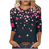 Valentinstags-Blusen für Damen, modisch, mit Herz-Aufdruck, T-Shirt, 3/4-Ärmel, Rundhalsausschnitt, lässiger Pullover, Tops, täglich, bequem, leicht, Tunika-Bluse, 09#pink, XXL