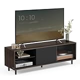 VASAGLE TV-Schrank, Toolless-Technologie, superschnelle werkzeuglose Montage, Fernsehtisch für Fernseher bis zu 60 Zoll, Wohnzimmer, Riffelglas, 140 x 39 x 45 cm, aschbraun-tintenschwarz LTV466K02