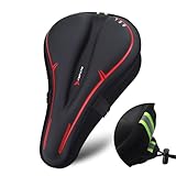RIXOW Gel Sattelbezug Fahrrad, Fahrradsattel Überzug mit mehrschichtigem Polster, Sattelbezug wasserdicht, Sattelbezug Gelüberzug für Mountainbike, Indoor-Radfahren, Spinnen (red)